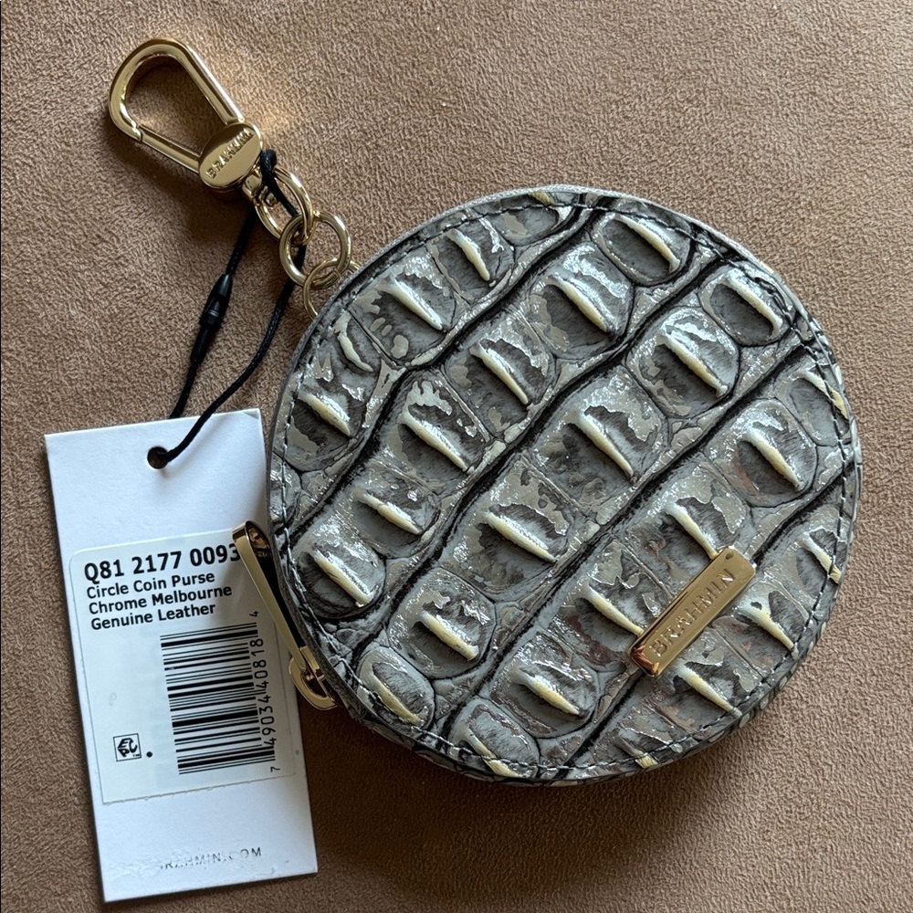 Brahmin leather Chrome Melbourne circle coin purse wallet charm NWT